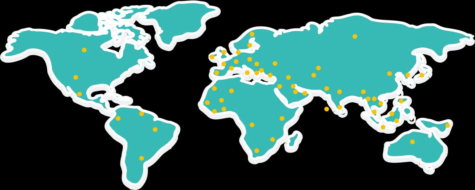 users cover 70 countries around the world map