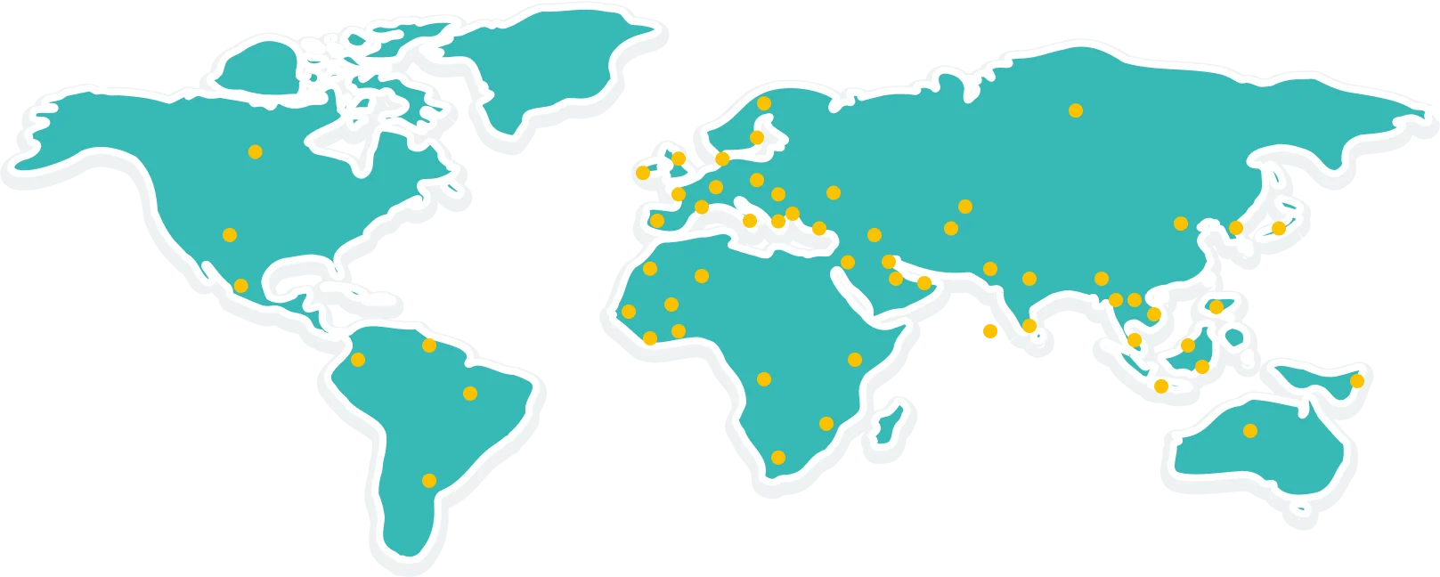 users cover 70 countries around the world map